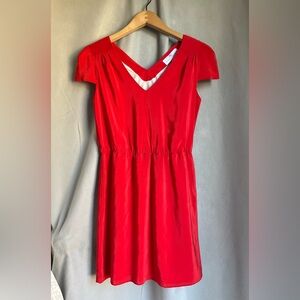 Amanda Uprichard Red Silk Dress Size M Cap Sleeve V Neck Lined Made in USA Mini